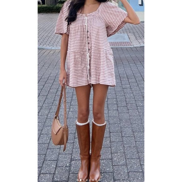 FREE PEOPLE County Line Plaid Romper in Pink Combo Size Small NWT - Picture 1 of 12